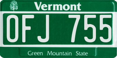 VT license plate OFJ755