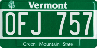 VT license plate OFJ757