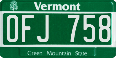 VT license plate OFJ758
