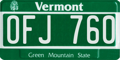 VT license plate OFJ760
