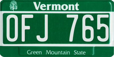 VT license plate OFJ765