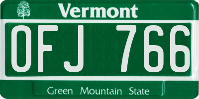 VT license plate OFJ766