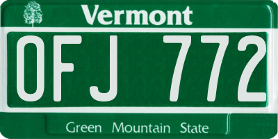 VT license plate OFJ772