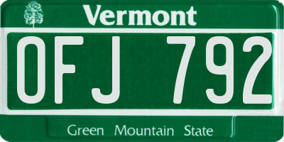 VT license plate OFJ792