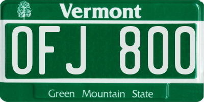 VT license plate OFJ800