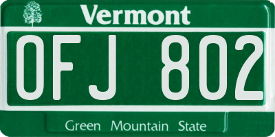 VT license plate OFJ802