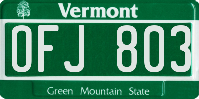 VT license plate OFJ803