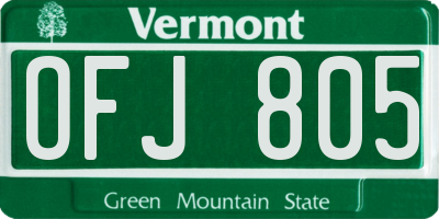 VT license plate OFJ805