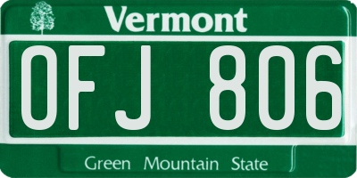 VT license plate OFJ806