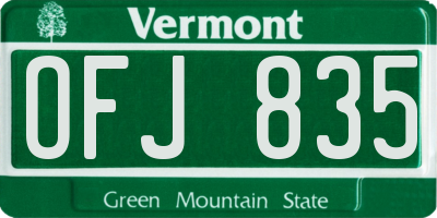 VT license plate OFJ835