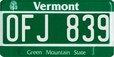 VT license plate OFJ839
