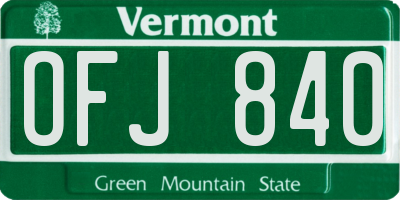 VT license plate OFJ840