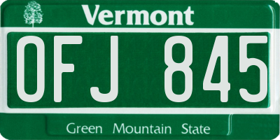 VT license plate OFJ845