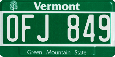 VT license plate OFJ849