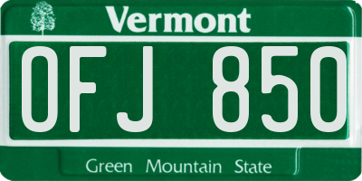 VT license plate OFJ850