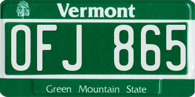 VT license plate OFJ865