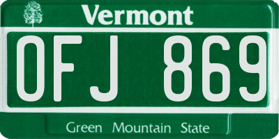 VT license plate OFJ869
