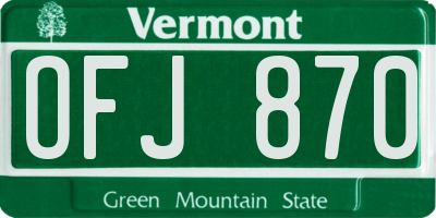 VT license plate OFJ870