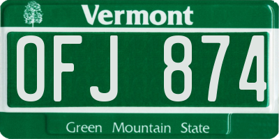 VT license plate OFJ874