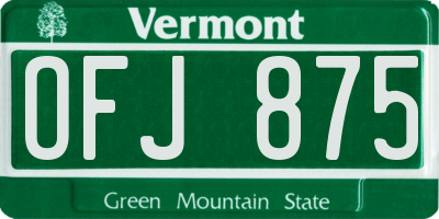 VT license plate OFJ875