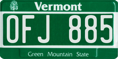 VT license plate OFJ885