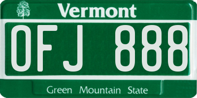 VT license plate OFJ888