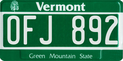 VT license plate OFJ892