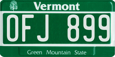 VT license plate OFJ899
