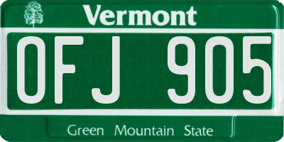 VT license plate OFJ905