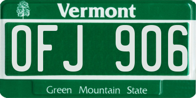 VT license plate OFJ906