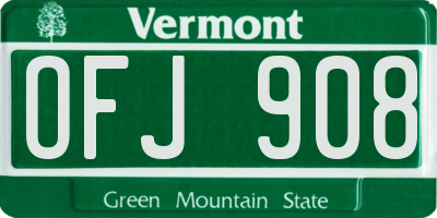 VT license plate OFJ908