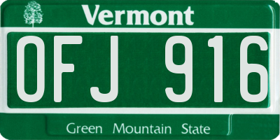 VT license plate OFJ916