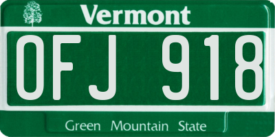VT license plate OFJ918