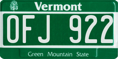 VT license plate OFJ922