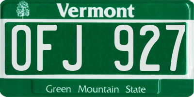 VT license plate OFJ927