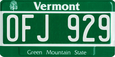 VT license plate OFJ929