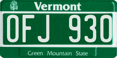 VT license plate OFJ930
