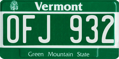 VT license plate OFJ932