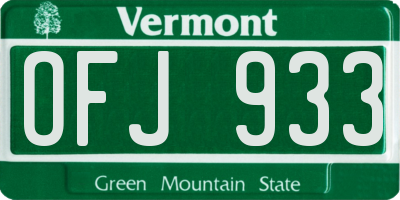 VT license plate OFJ933