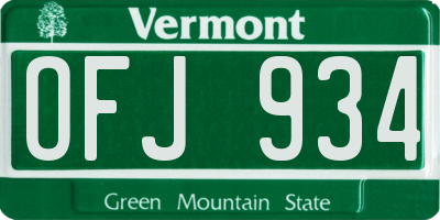 VT license plate OFJ934