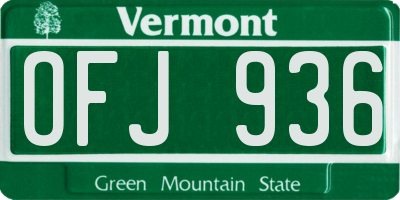 VT license plate OFJ936