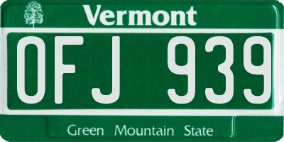 VT license plate OFJ939