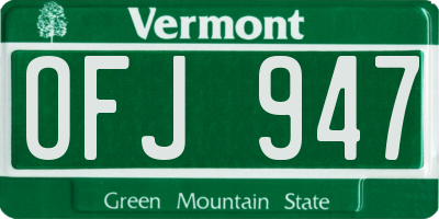 VT license plate OFJ947