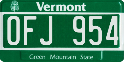 VT license plate OFJ954