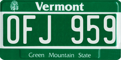 VT license plate OFJ959