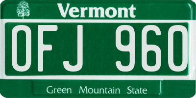 VT license plate OFJ960