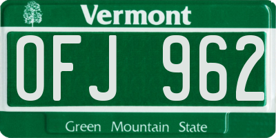 VT license plate OFJ962
