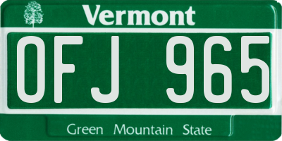 VT license plate OFJ965