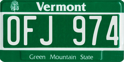 VT license plate OFJ974
