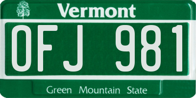 VT license plate OFJ981